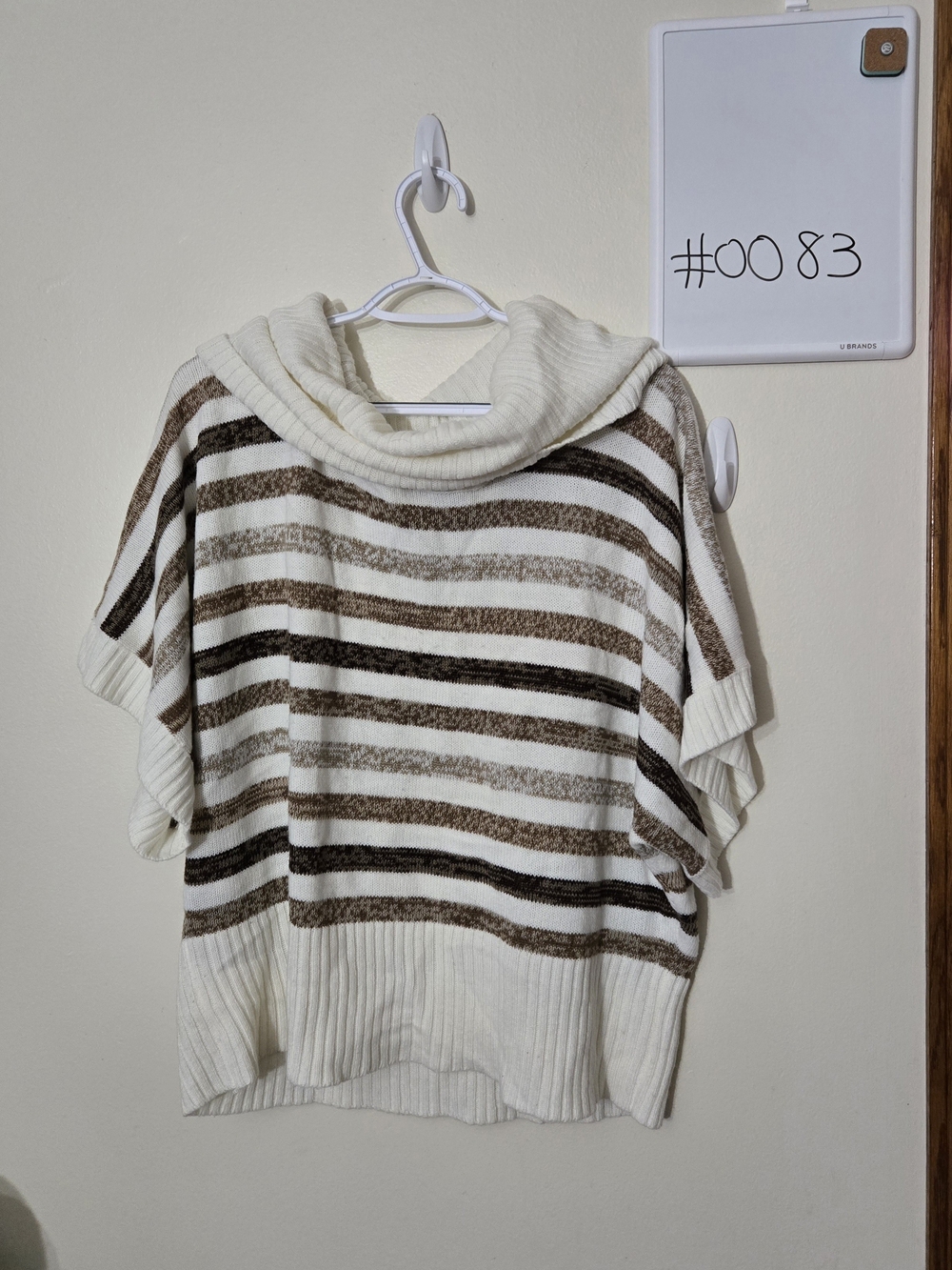Faded Glory 2X Cream and Brown Striped Cowl-Neck Sweater #0083